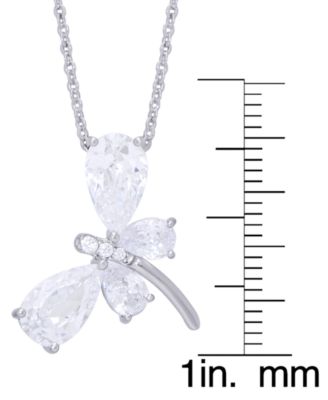 Cubic Zirconia Dragonfly Pendant 18" Necklace in Silver Plate