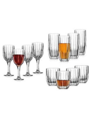 Godinger - Pleat 12 Piece Set of Double Old Fashion, Highball, and Goblet Glasses