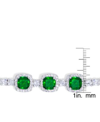 Simulated Emerald/Cubic Zirconia Cushion Adjustable Bolo Bracelet in Silver Plate