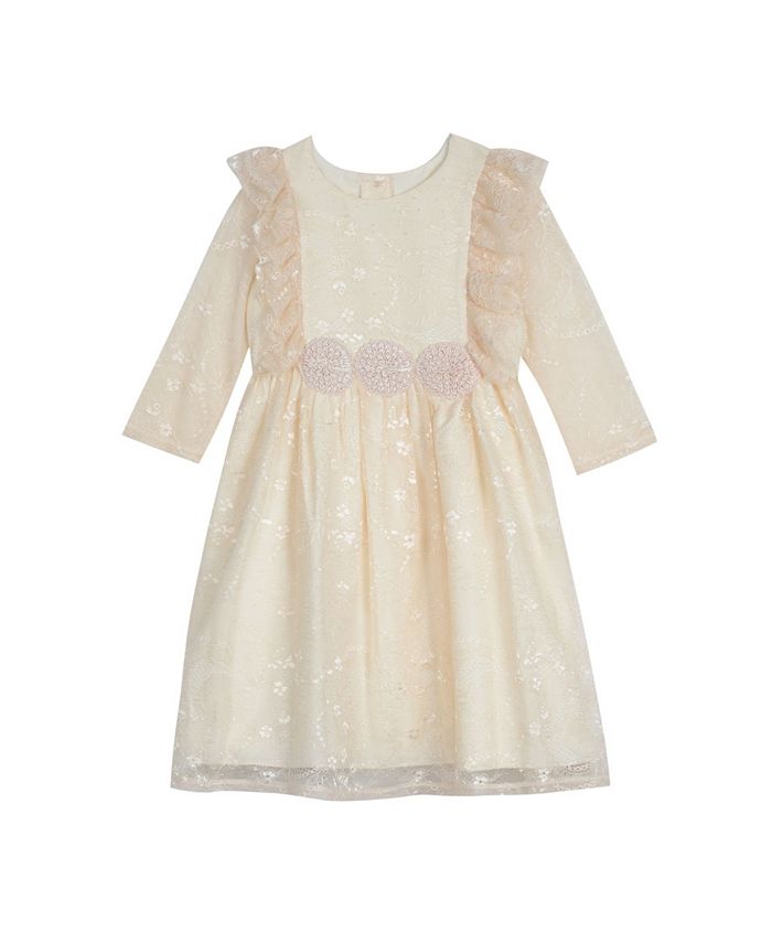 Laura Ashley Little Girls Long Sleeve Embroidered Organza Dress - Macy's