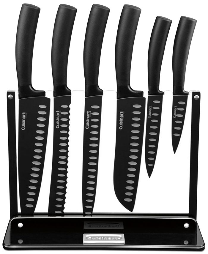 MIDONE Knife Set, 7 Pcs Stainless Steel Kitchen Knife Set, with Sharpener & Acrylic Stand, Black