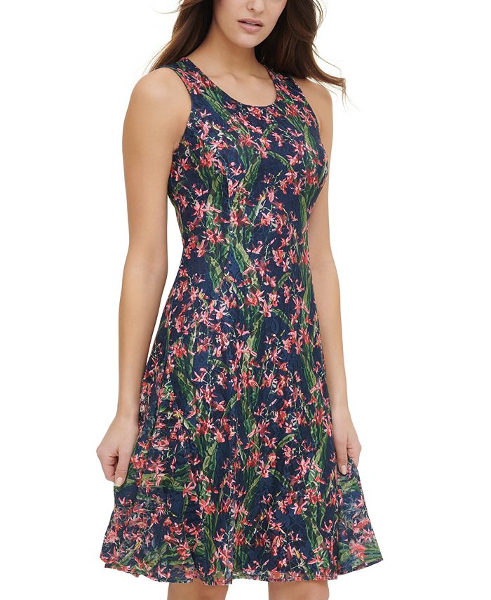 Tommy Hilfiger Floral-Print Lace A-Line Dress - Macy's
