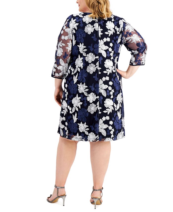 Connected Plus Size Mesh Embroidered Jacket & Dress & Reviews - Dresses ...