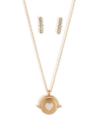 Lucky Brand - Gold-Tone Stone & Heart Flip-Pendant Necklace & Crystal Drop Earrings Set