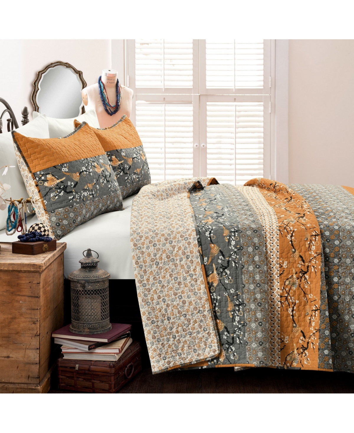 Shop Lush Decor Royal Empire 3 Reversible Piece Quilt Set, Full/queen In Yellow,gray