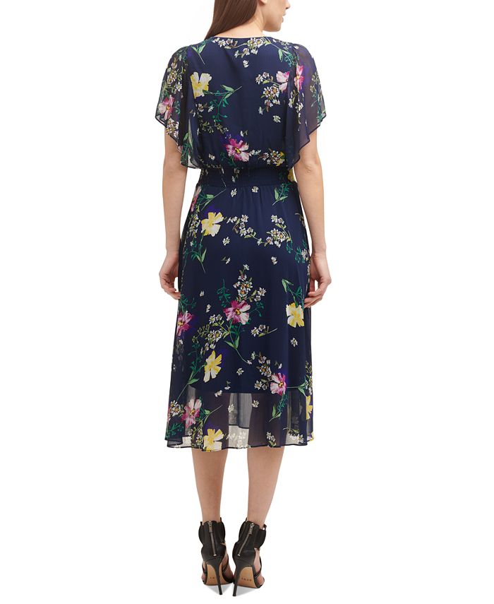 DKNY Floral-Print Smocked-Waist Flutter-Sleeve Midi Dress & Reviews