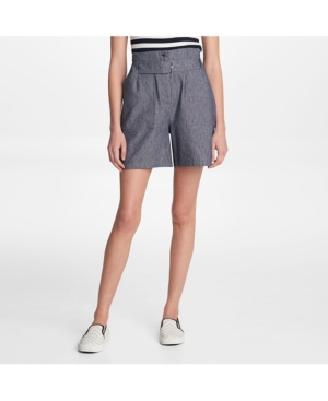 Karl Lagerfeld Belted Linen Shorts In Gray