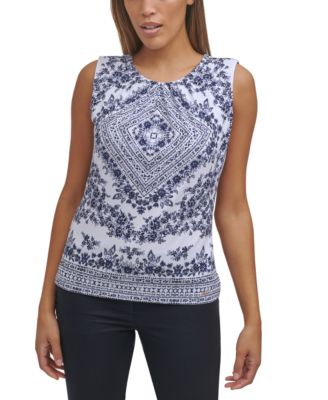 calvin klein printed pleat neck top