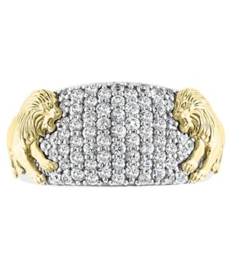 EFFY&reg; Men's White Sapphire Lion Ring (1-3/8 ct. t.w.) in Sterling Silver & 14k Gold-Plate