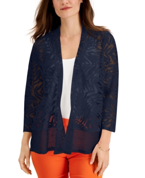 Jm Collection Burnout-Pattern Mesh-Hem Cardigan Created for Macy's