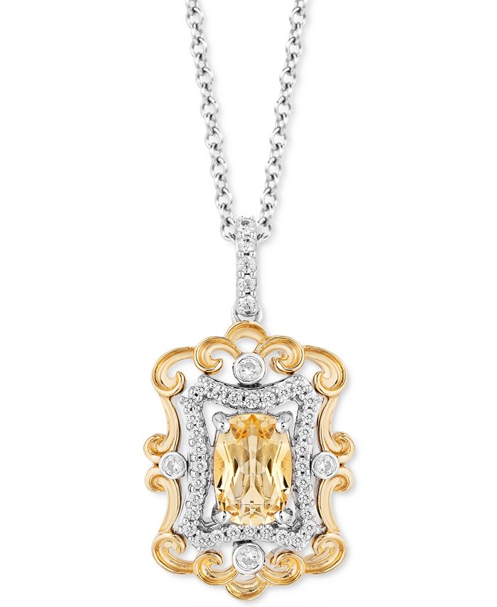 Enchanted Disney Fine Jewelry - Citrine (7/8 ct. t.w.) & Diamond (1/5 ct. t.w.) Scroll 18" Pendant Necklace in Sterling Silver & 14k Gold