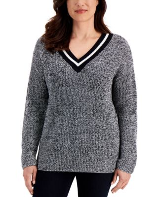Contrast Varsity-Striped V-Neck Sweater, Created for Macy's