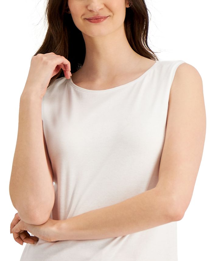 Karen Scott Womens Satin Trim Scoop Neck Top White Size Large