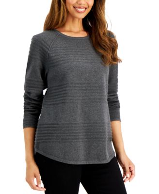 Petite Textured Curved-Hem Cotton Sweater, Created for Macy's