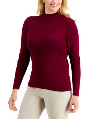 Petite Ribbed Mock Neck Cotton Sweater, Created for Macy's