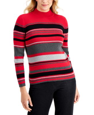 Karen Scott Blair Cotton Striped Rib Mock-Neck Sweater, Created for ...
