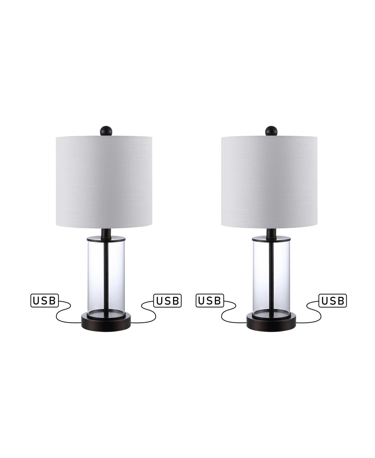 Abner Glass Modern Contemporary Usb Charging Led Table Lamp, Set of 2
