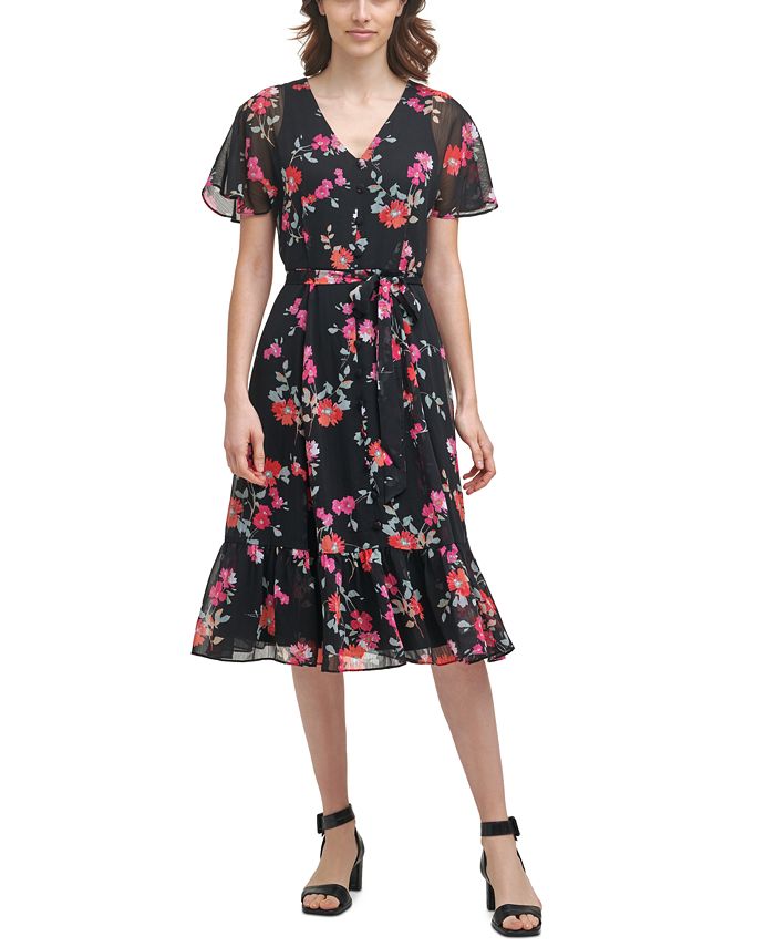 Calvin Klein Floral-Print Midi Dress - Macy's