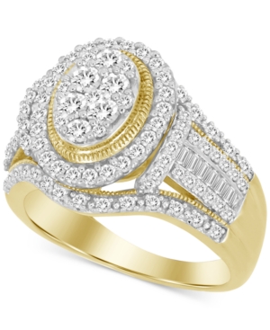 Macy's Diamond Oval Cluster Statement Ring (1 Ct. T.w.) In 10k Gold & Rhodium-plate In Yellow Gold
