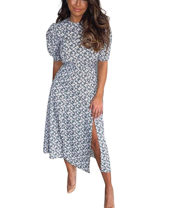 AX Paris Daisy Print Pleat Sleeve Midi Dress Macy's
