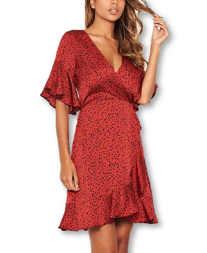 AX Paris Spotty Wrap Frill Dress - Macy's