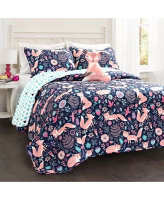 Kids Pixie Fox 3 Piece Quilt Set, Full/Queen