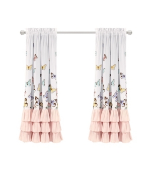 Lush Decor Flutter Butterfly 52" X 63" Ruffled Curtain Set In Pink