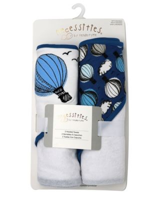 Baby Boys and Girls Hooded Towel Set Pack of 2 - Hot Air Balloon Navy and White 23$