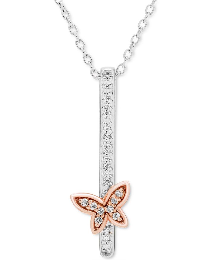 Macy's Diamond Butterfly Vertical Bar 18" Pendant Necklace (1/10ct. t.w