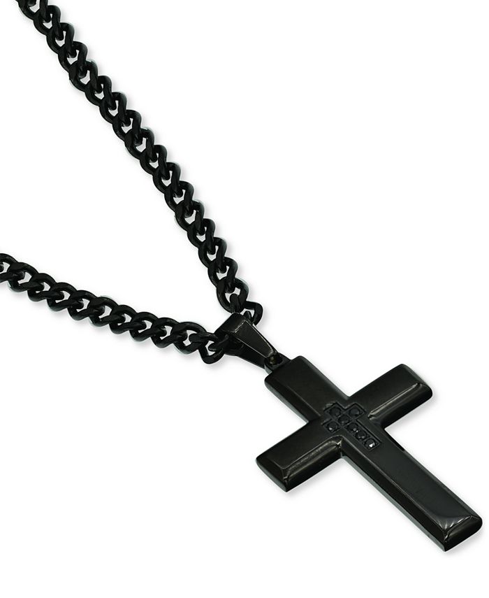 Macy's Men's Cubic Zirconia Cross 24" Pendant Necklace in Black Ion