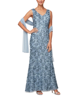 Alex Evenings Petite Soutache Gown & Scarf