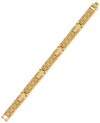 Blackjack Men's Cubic Zirconia Cluster Watch Link Bracelet in Gold-Tone Ion-Plated Stainless Steel
