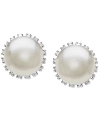 Cultured Freshwater Pearl (8mm) & Diamond (1/10 ct. t.w.) Stud Earrings in Sterling Silver