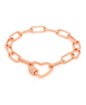 Macy's Cubic Zirconia Link Heart Bracelet In Yellow Gold Or Rose Gold Plate In Rose Gold