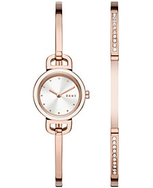 Women's Clink Rose Gold-Tone Stainless Steel Bangle Bracelet Watch, 22mm Gift Set