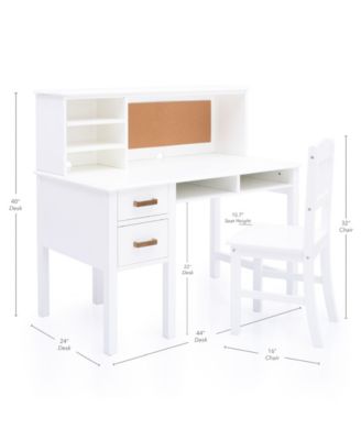 Taiga Kids Desk and Chair Set with Hutch - White: Kids Wood Desk with Drawers, Storage Shelf, and Corkboard | Study Table for Kids Bedroom