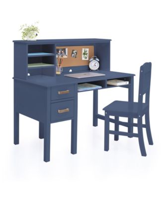Taiga Kids Desk and Chair Set with Hutch - Navy: Kids Wooden Computer Desk with Storage Drawers and Shelves | Kids Study Table for Bedroom