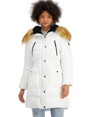 Juniors' Faux-Fur-Trim Hooded Puffer Coat, Created for Macy's