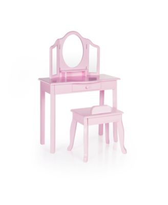 Kids' Vanity and Stool Set - White: Little Girls Pretend Play Princess Desk and Chair, Makeup Mirror with Storage Drawer