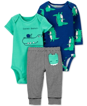 Carter's Baby Boys 3-Pc Cotton Alligator Bodysuits & Pants Set