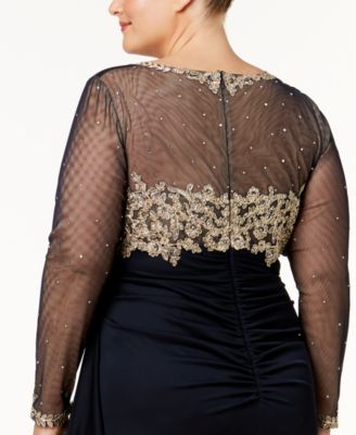 xscape embroidered illusion gown