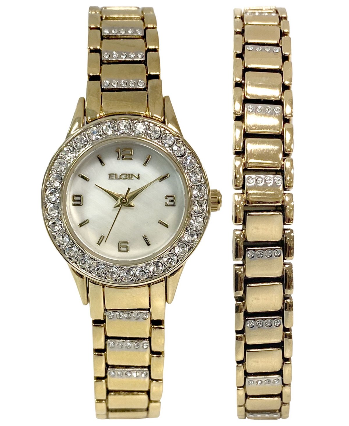 Women's Ion Plating Logo Etched On Crown Gold-Tone Strap Watch and Bracelet Set - Gold-Tone