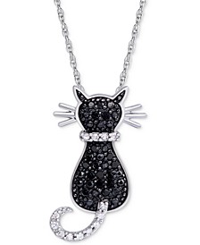 Black & White Diamond Cat 18" Pendant Necklace (1/3 ct. t.w.) in Sterling Silver 