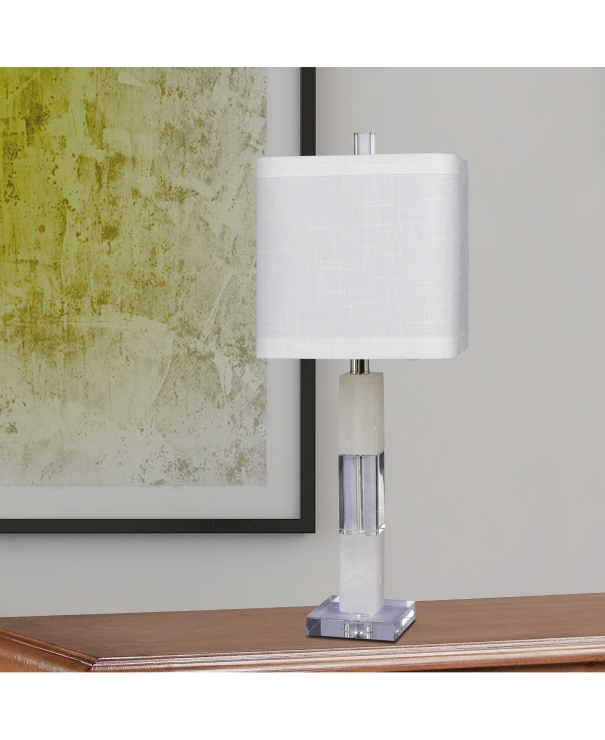 Fangio Lighting Stacked Block Table Lamps, Set of 2 - Clear with Snow Marble