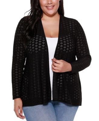 Belldini - Plus Size Eyelet Open-Knit Cardigan