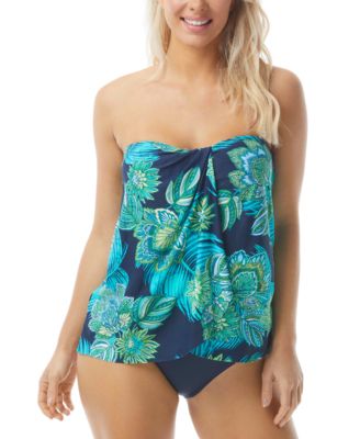 Women's Diamond Wrap Tankini Top - Black Underwire Swimsuit With Molded Cups Size 34
