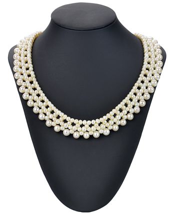 Macy's Cultured Freshwater Pearl (4-8mm) Multi-row Statement Necklace ...
