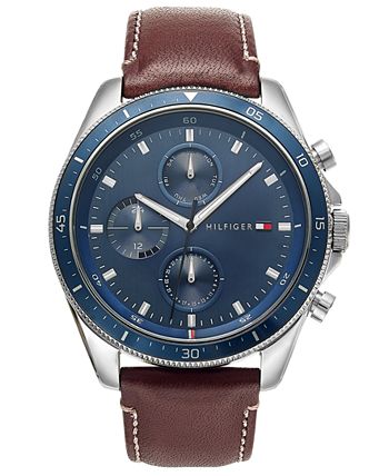 Tommy Hilfiger Men's Chronograph Brown Leather Strap Watch 44mm - Macy's