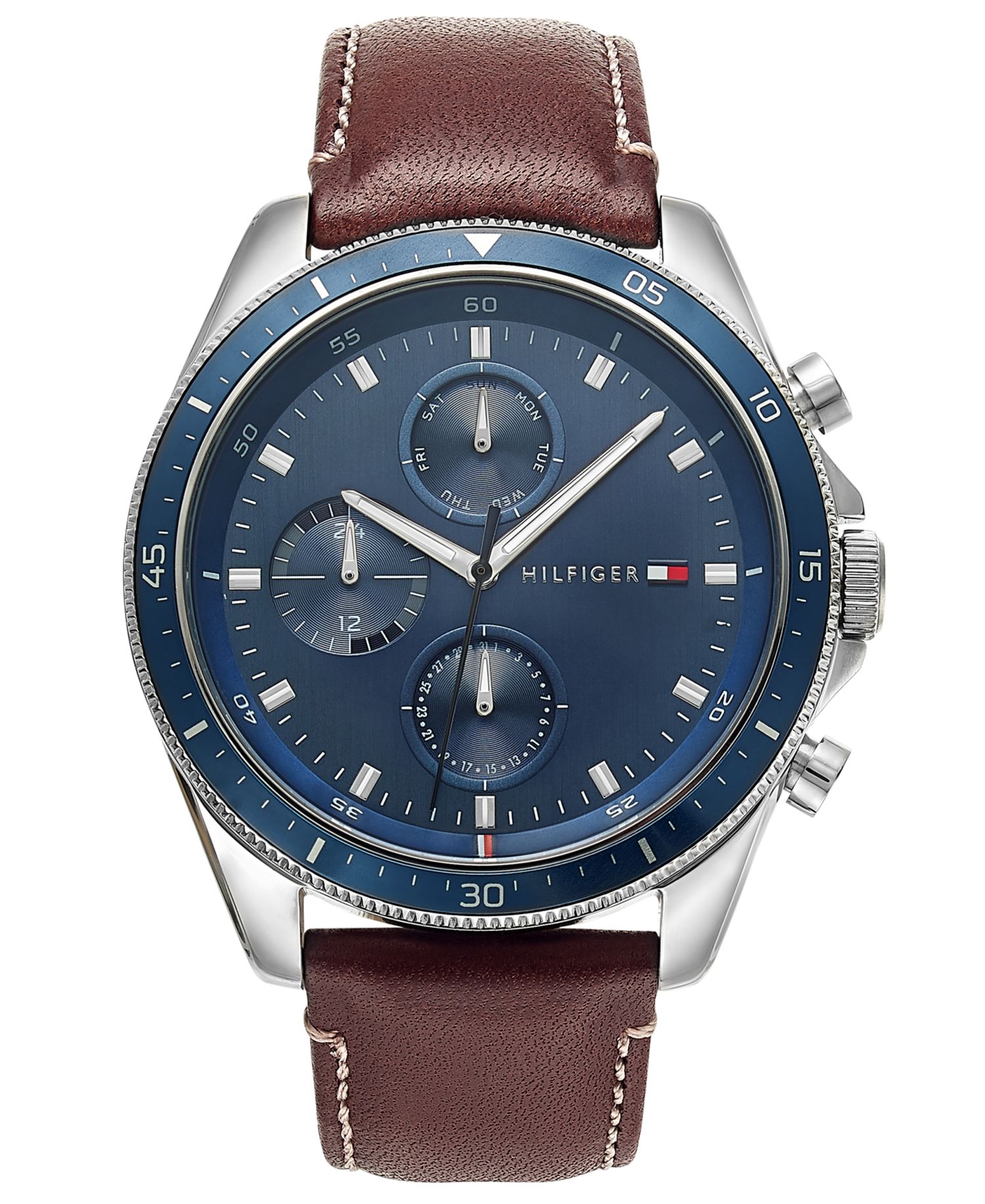 Men's Chronograph Brown Leather Strap Watch 44mm