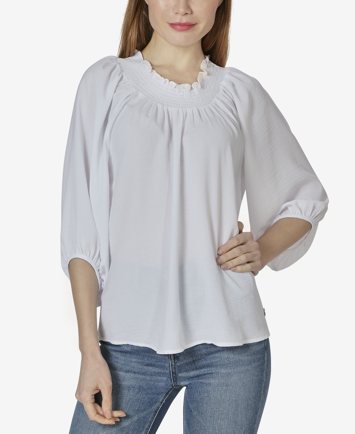 Women's On or Off The Shoulder 3/4 Sleeve Peasant Top - Bright White